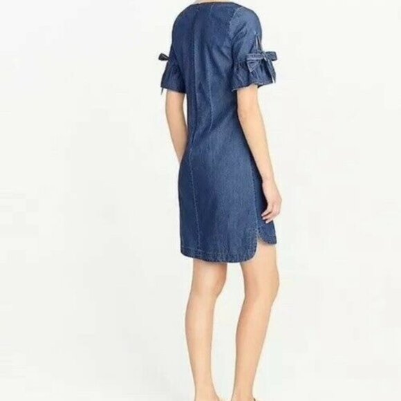 J. CREW Factory Chambray Denim Tie Bell Sleeve Dress - Picture 2 of 6